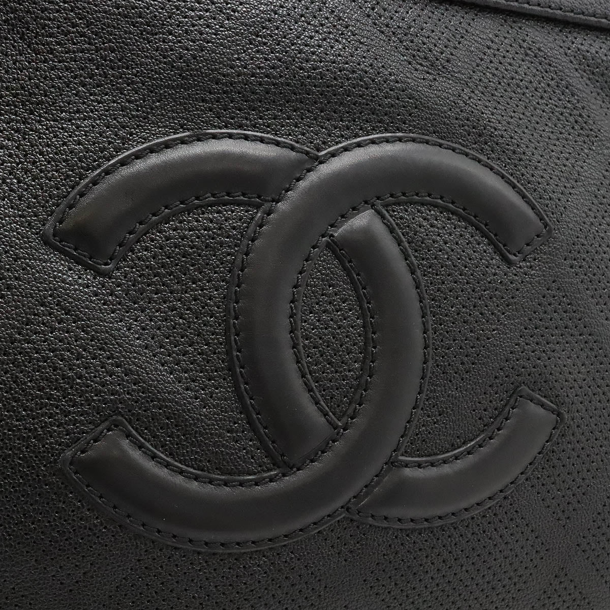 Chanel Leather Coco Mark Mesh Tote Bag Black