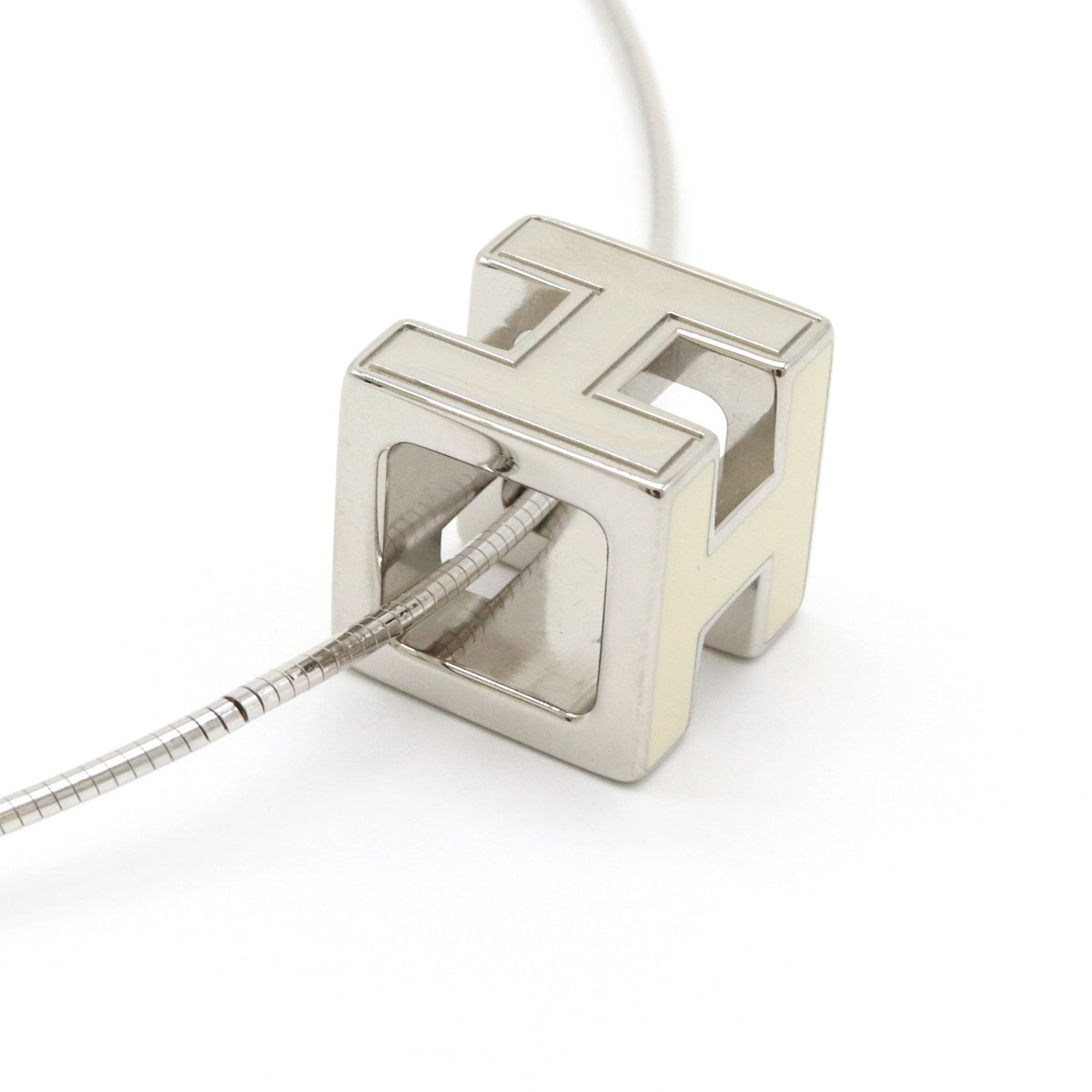 Hermes H Cube Logo Necklace Choker Ivory