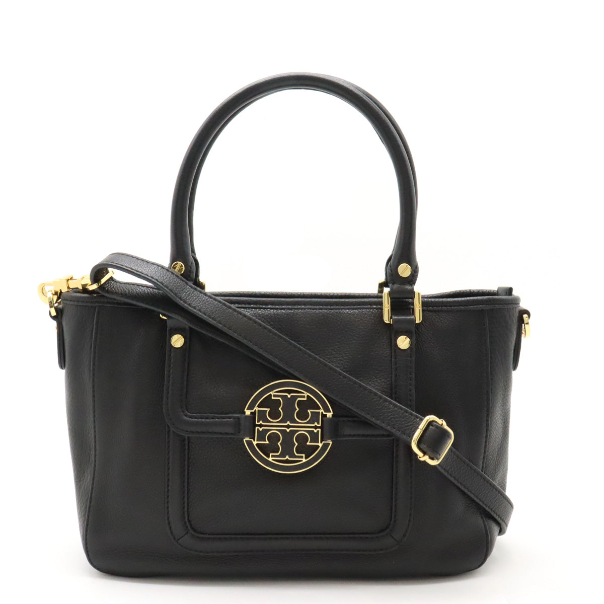 TORY BURCH Leather Tote Handbag 2WAY Shoulder Bag Black in Great Condition