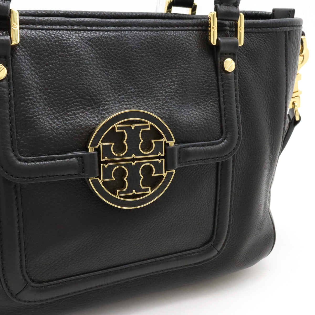 TORY BURCH Leather Tote Handbag 2WAY Shoulder Bag Black in Great Condition