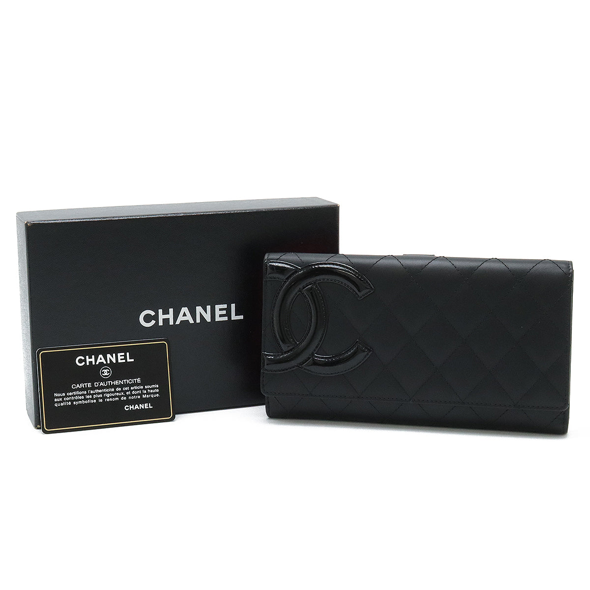 Chanel Cambon Line Leather Wallet Black Pink