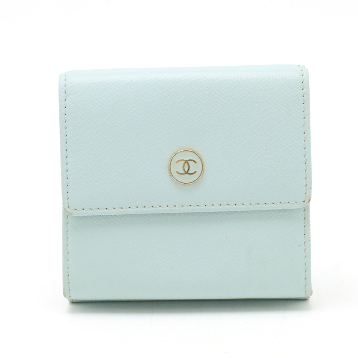 Chanel Leather Tri-Fold Wallet Light Mint Blue