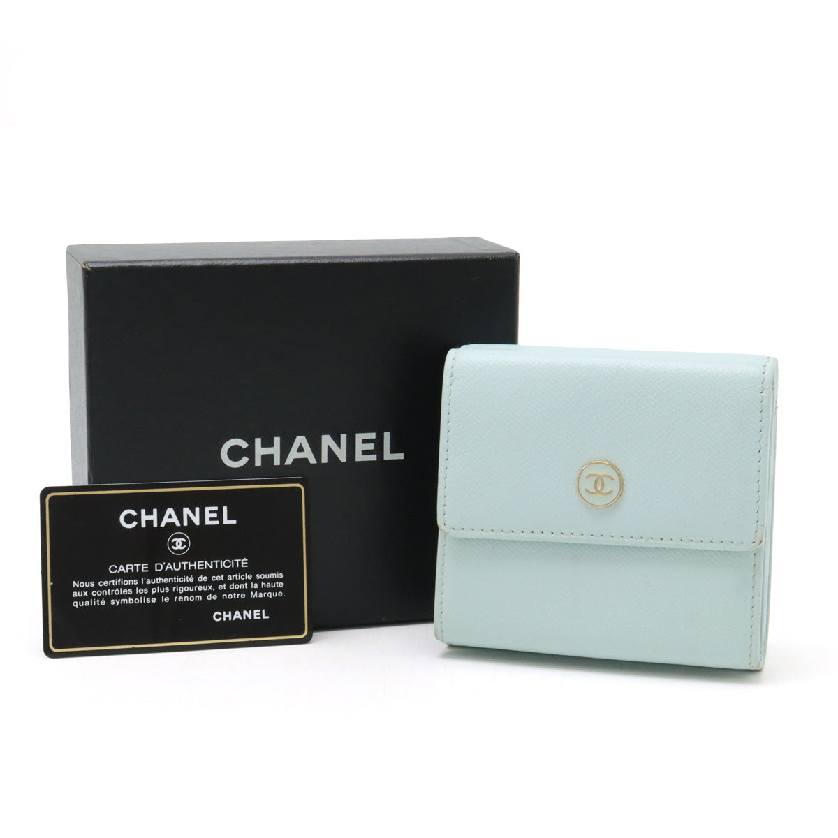 Chanel Leather Tri-Fold Wallet Light Mint Blue