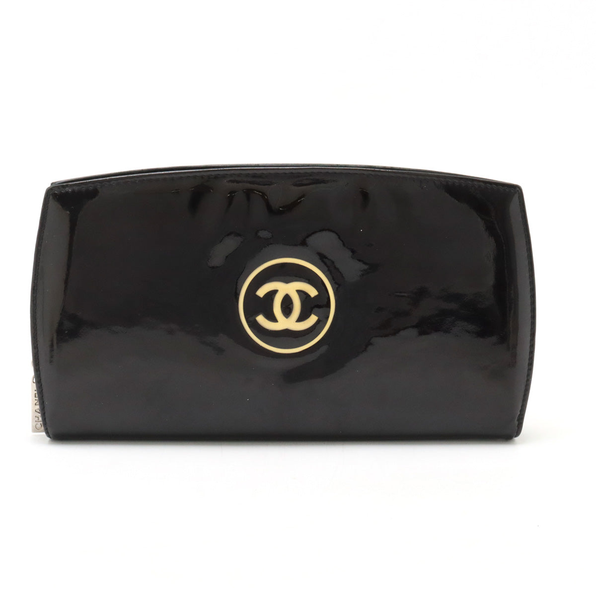 Chanel Patent Leather Makeup Coco Mark Round Zipper Long Wallet A47662 in Very Good Condition