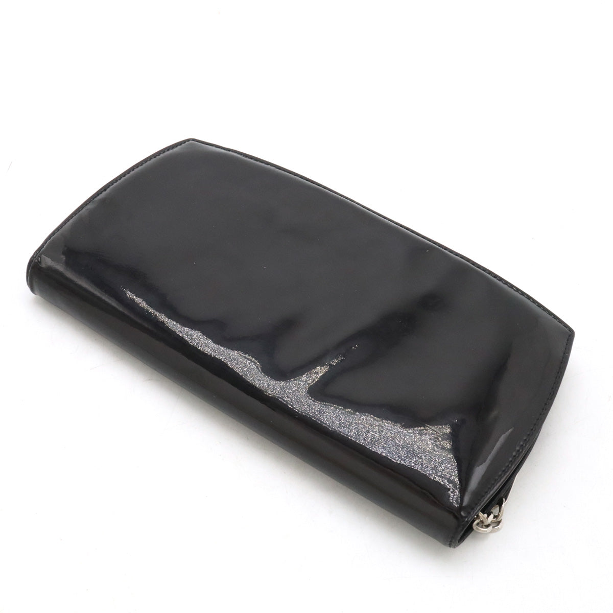 Chanel Patent Leather Round Zip Wallet Black