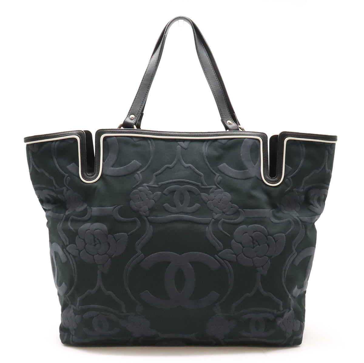 Chanel Camellia Canvas Leather Tote Bag