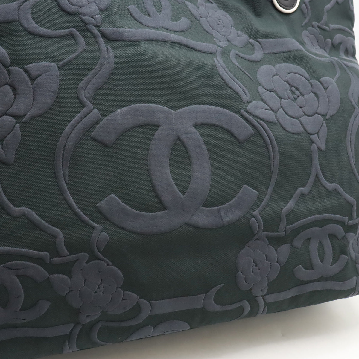 Chanel Canvas/Leather Coco Mark Camellia Tote Bag in Very Good Condition