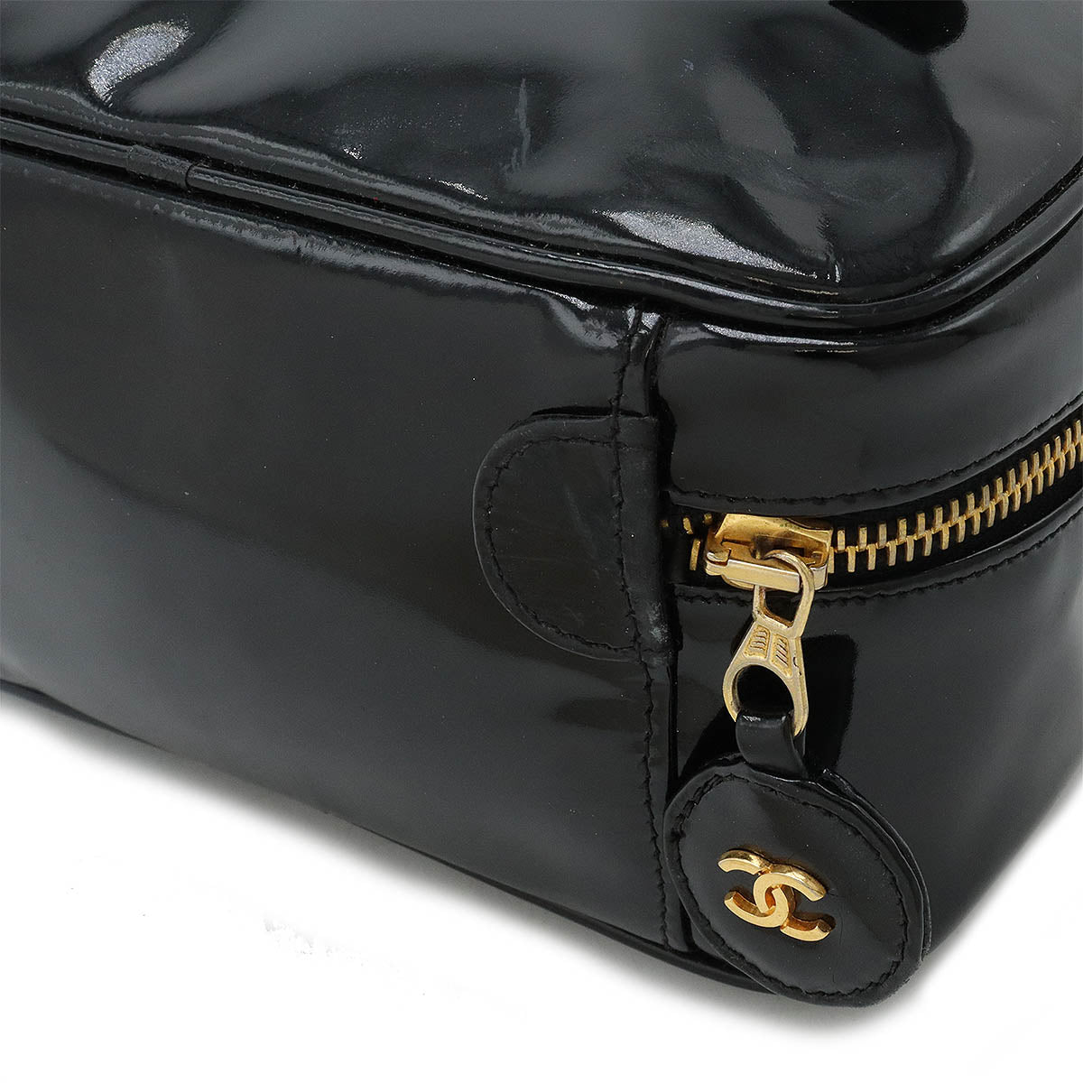 Chanel Coco Mark Vanity Bag Handbag Black Gold Hardware in Very Good Condition