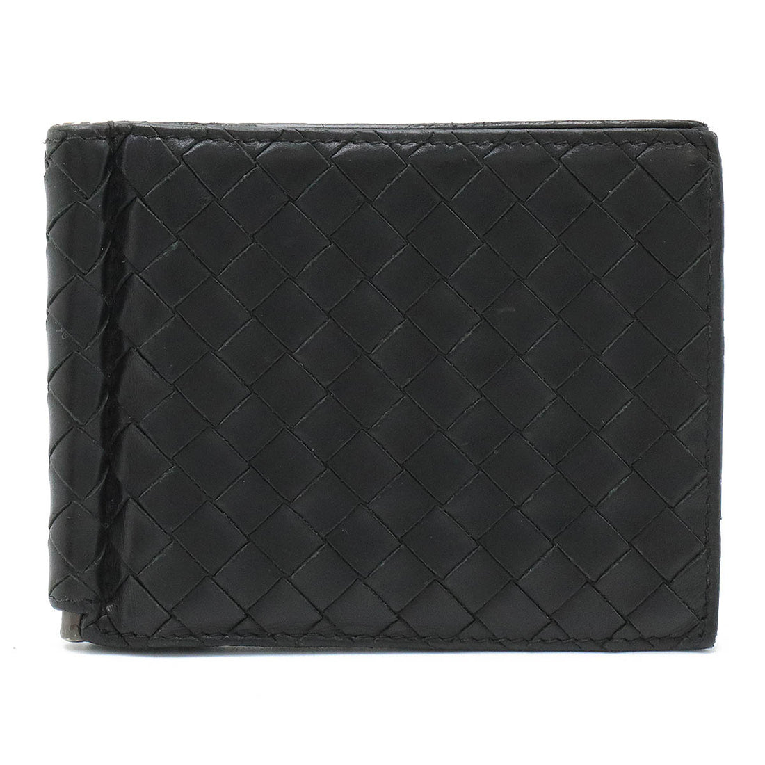 Bottega Veneta Leather Intrecciato Money Clip Bifold Wallet 123180