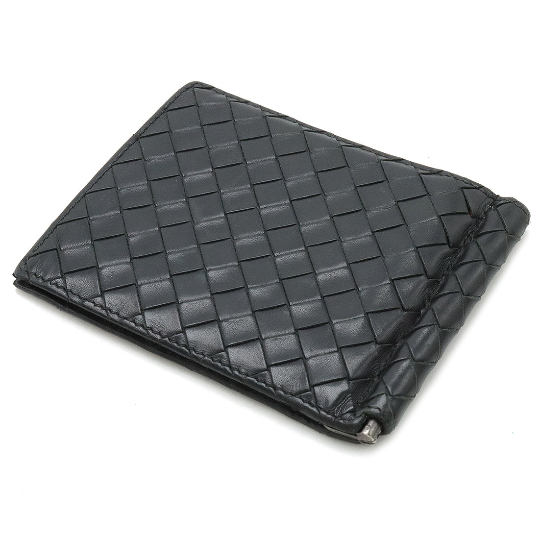 Bottega Veneta Leather Intrecciato Money Clip Bifold Wallet 123180