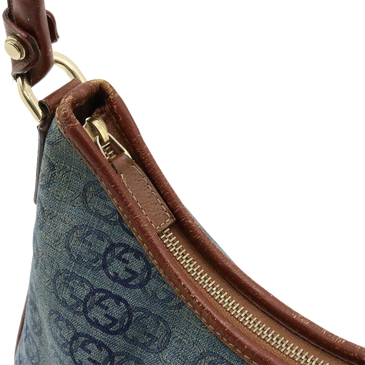 Gucci Denim Canvas Leather Shoulder Bag Interlocking G GG Logo