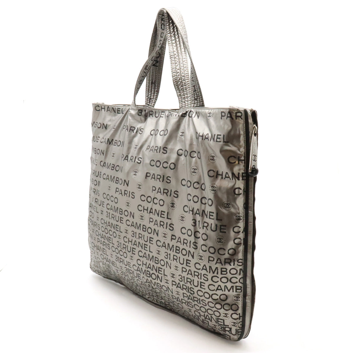 Chanel Nylon Logo Tote Bag Silver