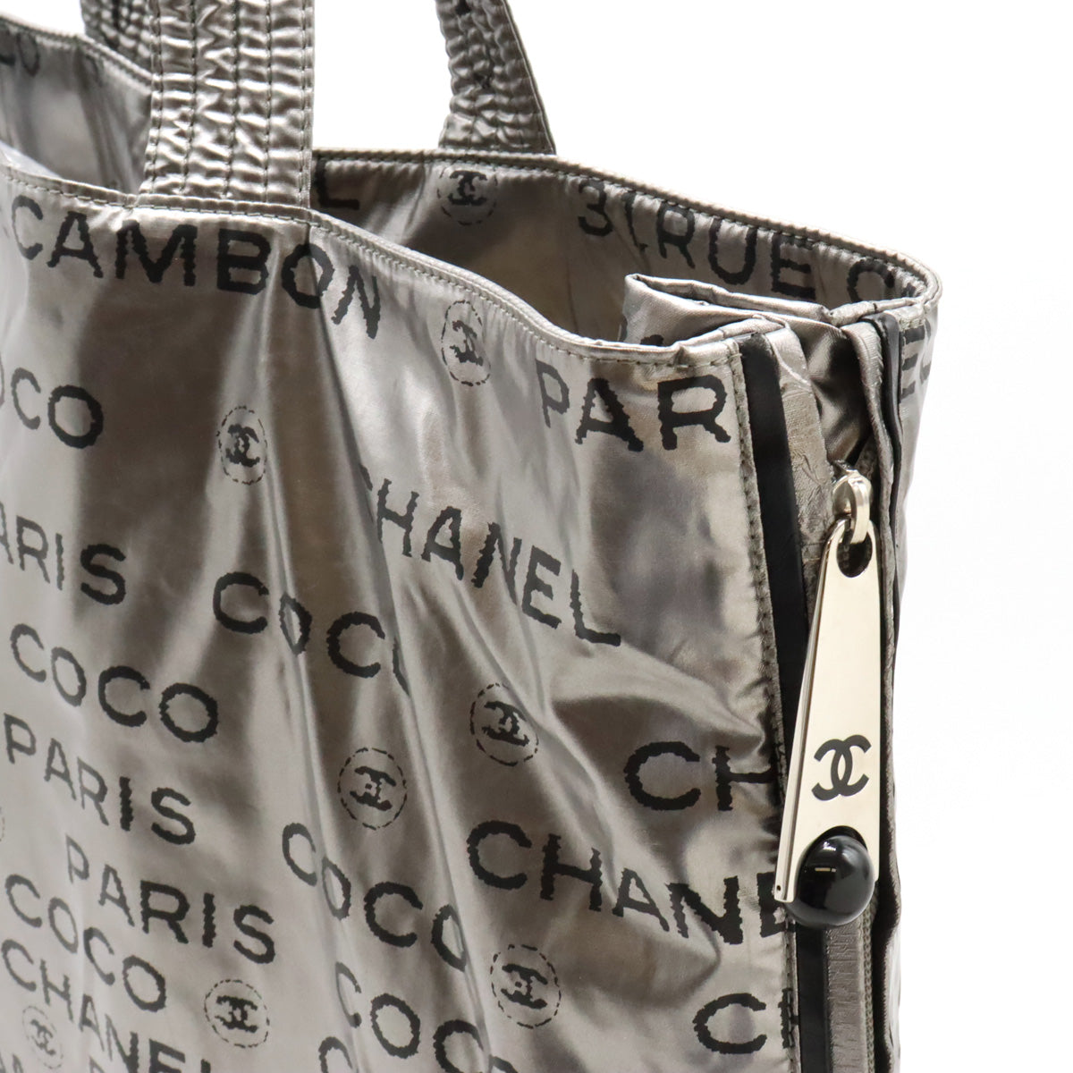 Chanel Nylon Logo Tote Bag Silver