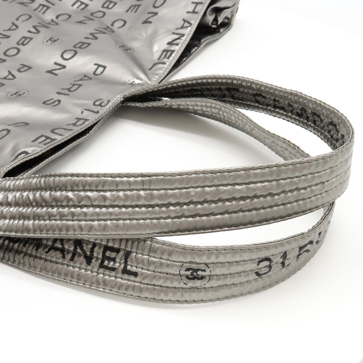 Chanel Nylon Logo Tote Bag Silver