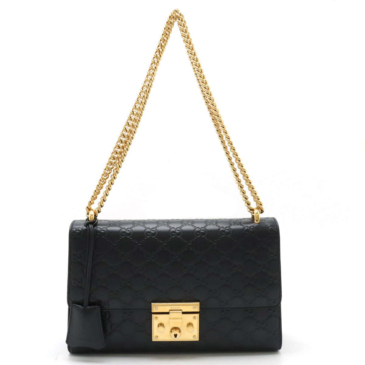 Gucci Leather Padlock Shoulder Bag Black Gold Hardware in Very Good Condition