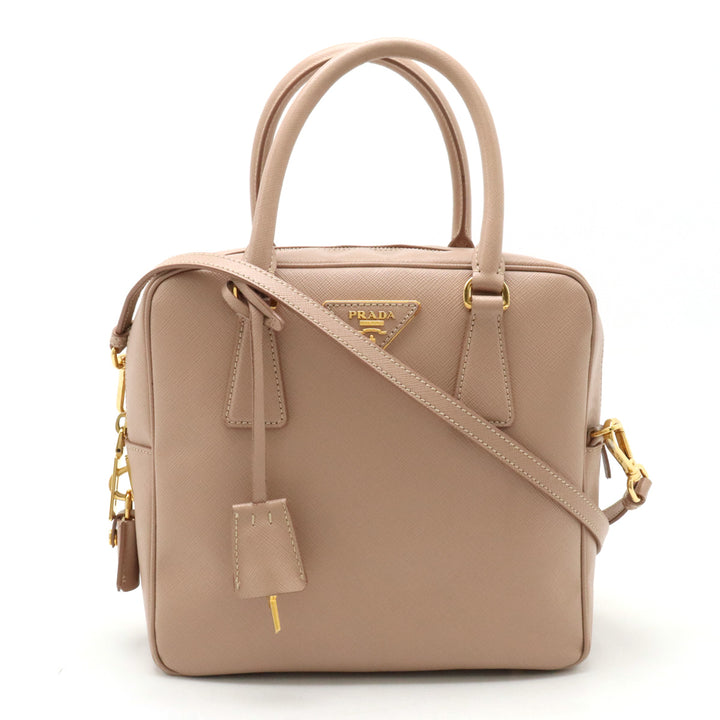 Prada Saffiano Leather 2WAY Handbag Beige in Very Good Condition