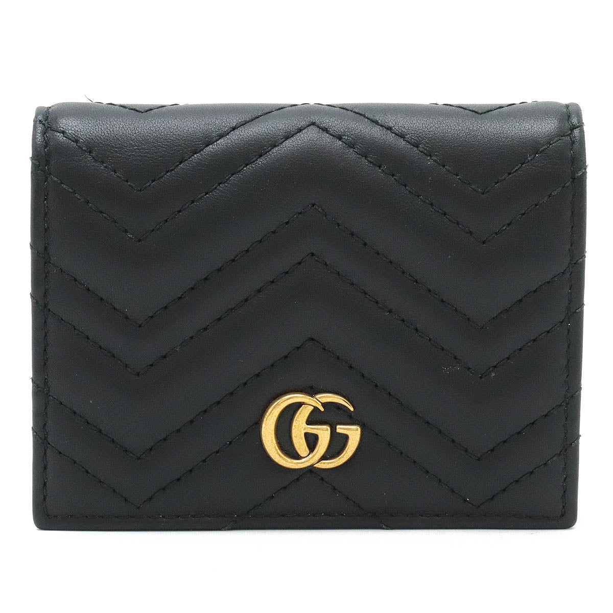 Gucci Leather GG Marmont Quilted Bifold Wallet Black in Very Good Condition