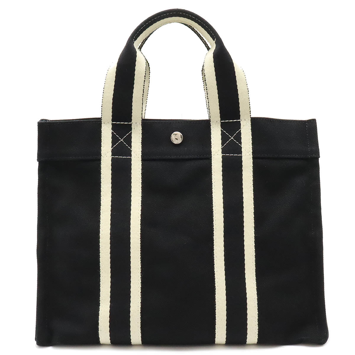 Hermes Bora Bora PM Canvas Tote Bag Black White