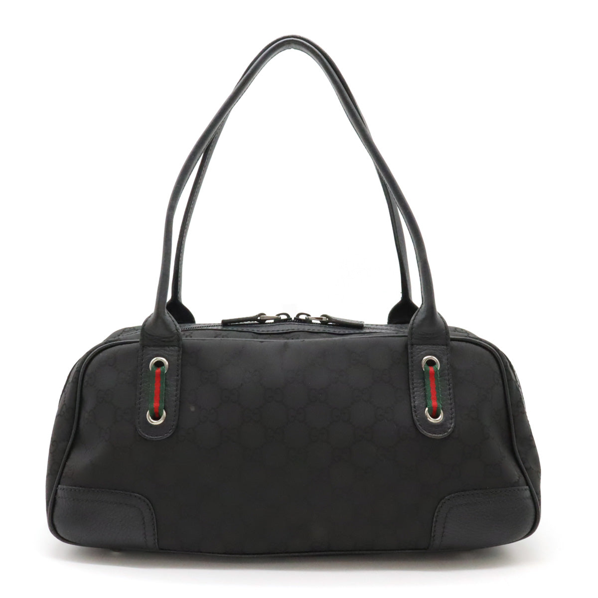 Gucci Nylon Leather GG Shoulder Bag Black