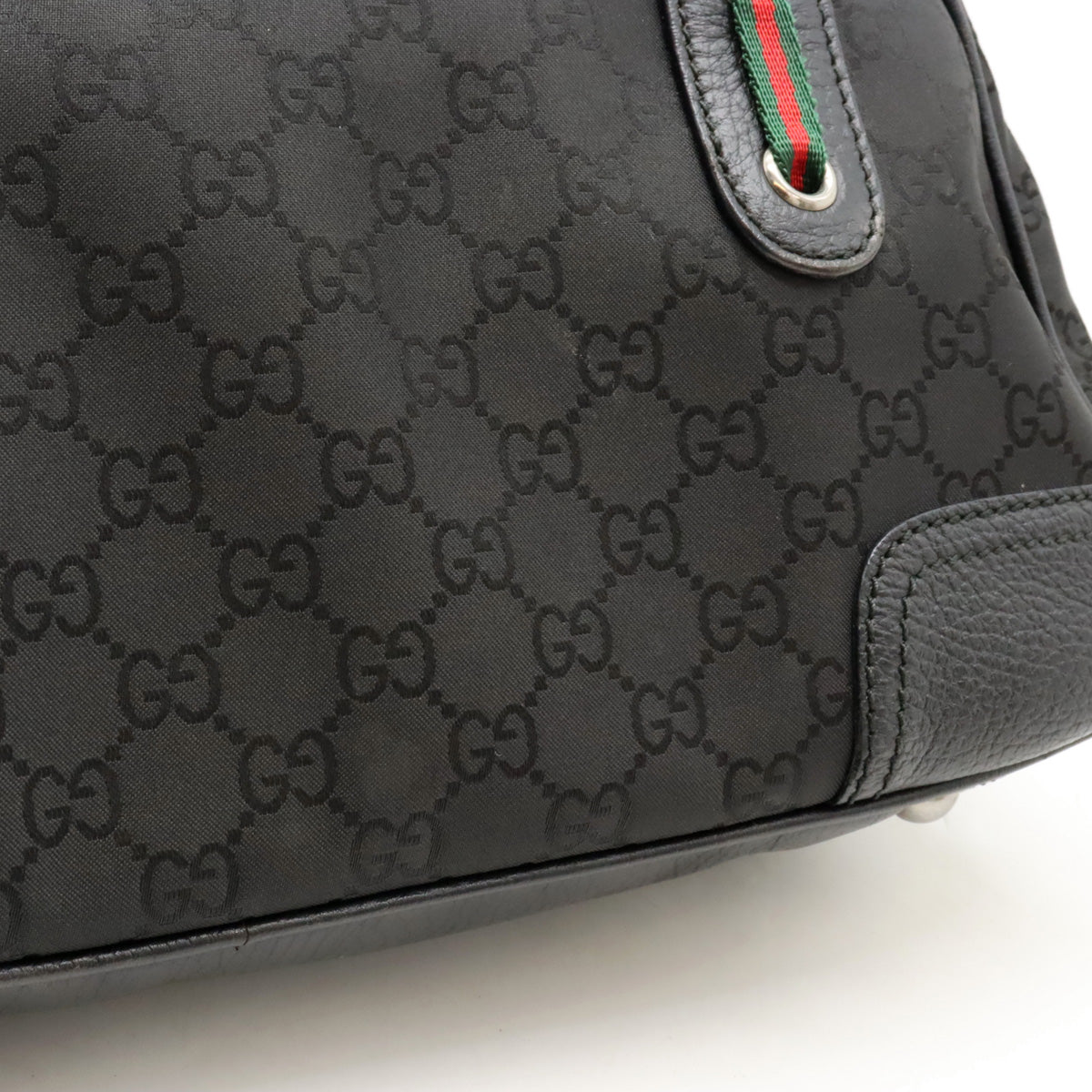 Gucci Nylon Leather GG Shoulder Bag Black