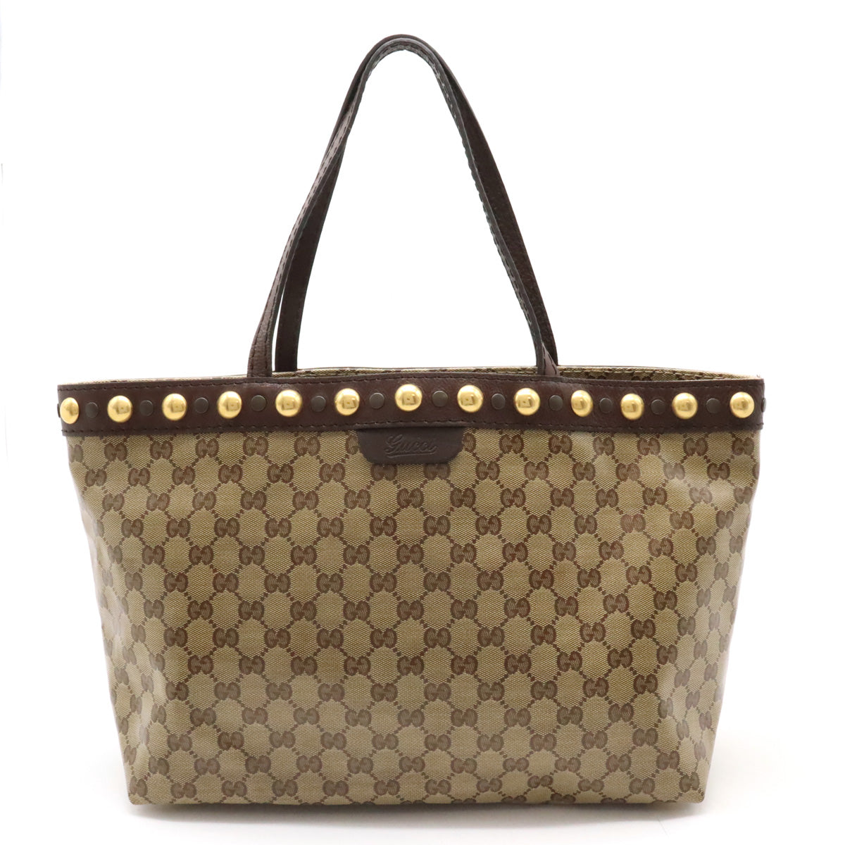 Gucci GG Crystal Coated Canvas Leather Studs Tote Bag 207291