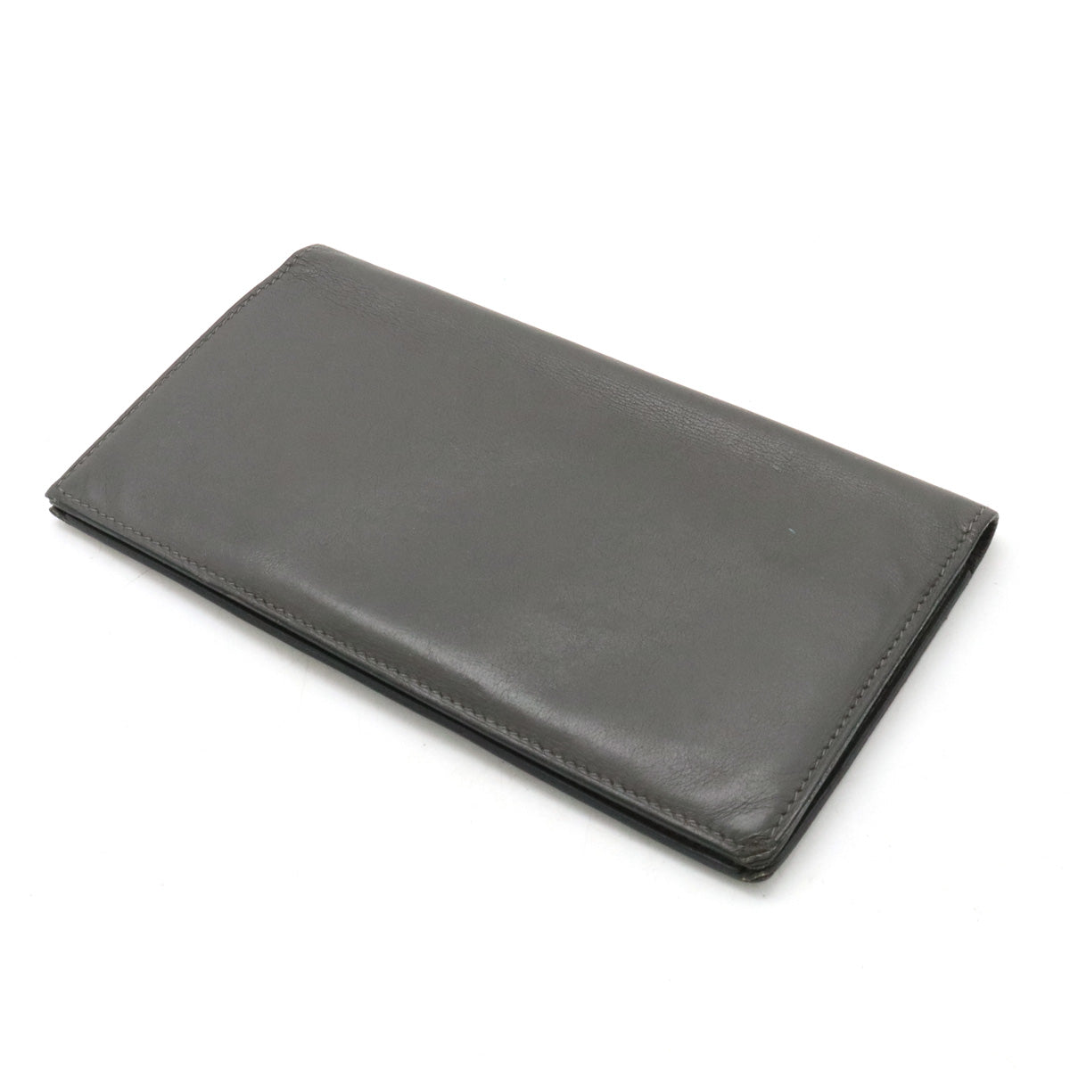 Hermes Leather Silk Long Wallet Dark Gray