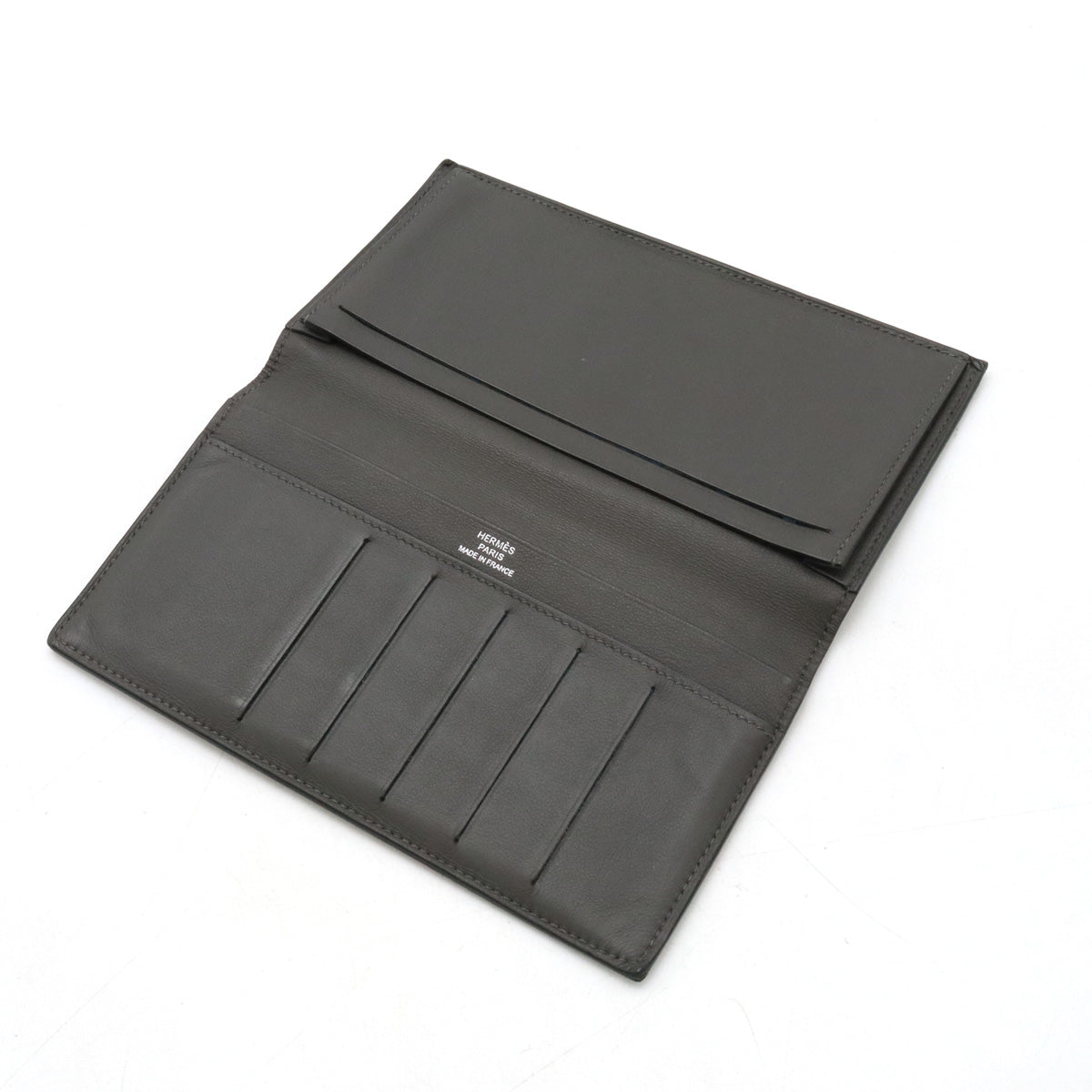 Hermes Leather Silk Long Wallet Dark Gray