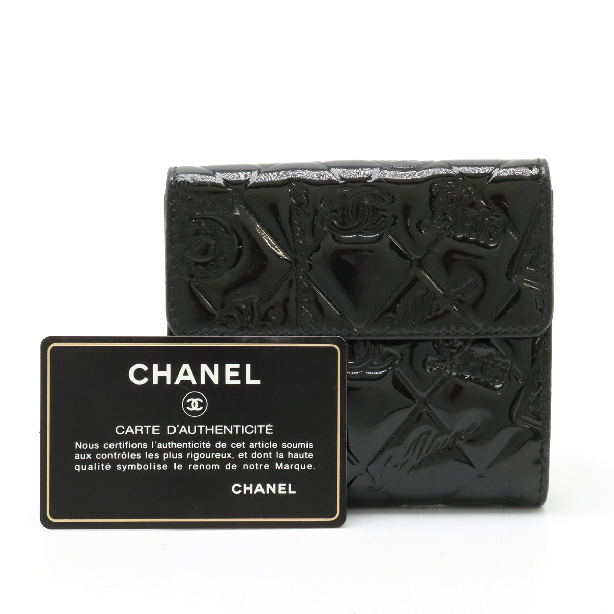 Chanel Patent Leather Icon Symbol Charm Bifold Wallet A48053 in Good Condition