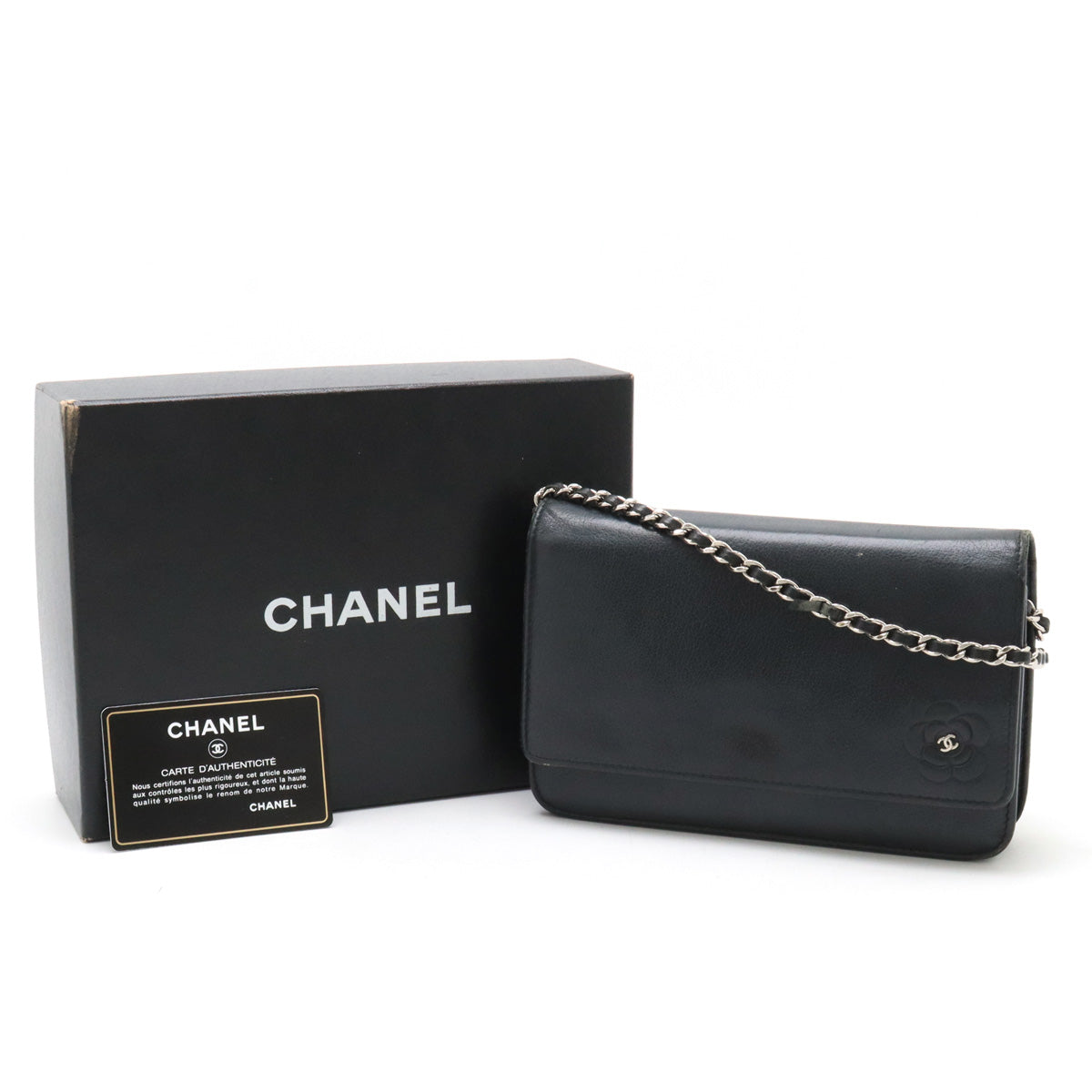 Chanel Camellia Coco Mark Leather Chain Wallet