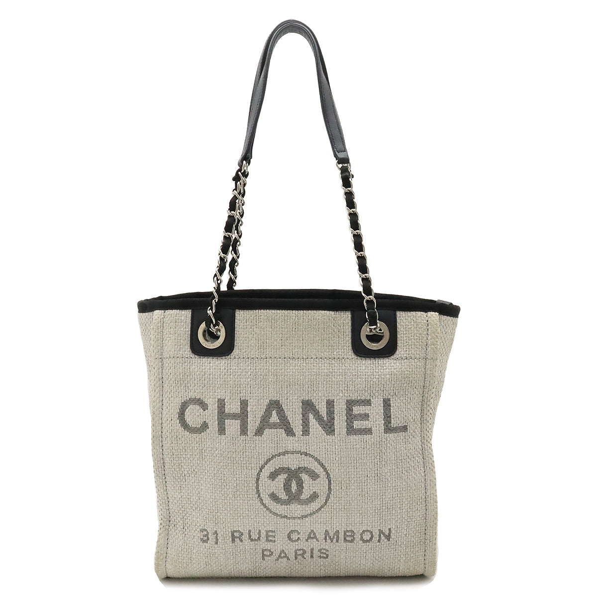 Chanel Deauville Tote Bag Straw Leather