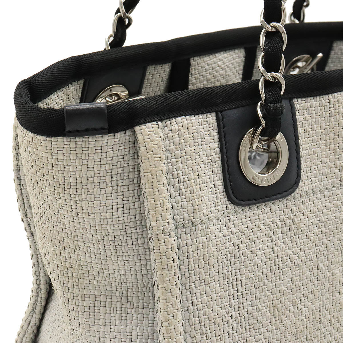 Chanel Deauville Tote Bag Straw Leather