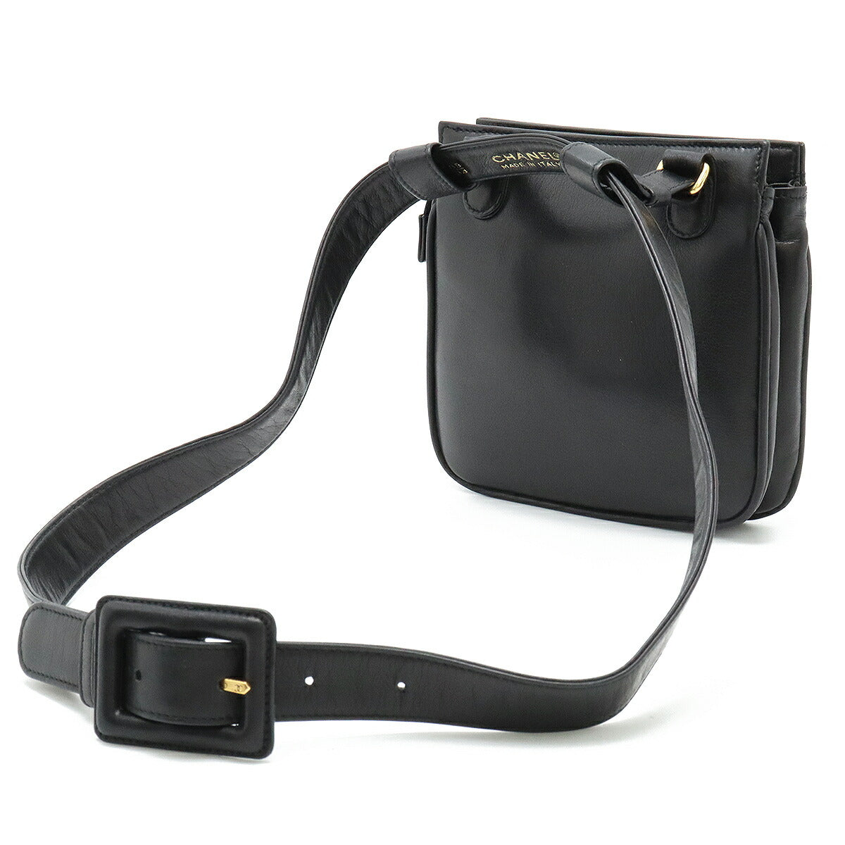 Chanel Leather Coco Mark Waist Bag Black