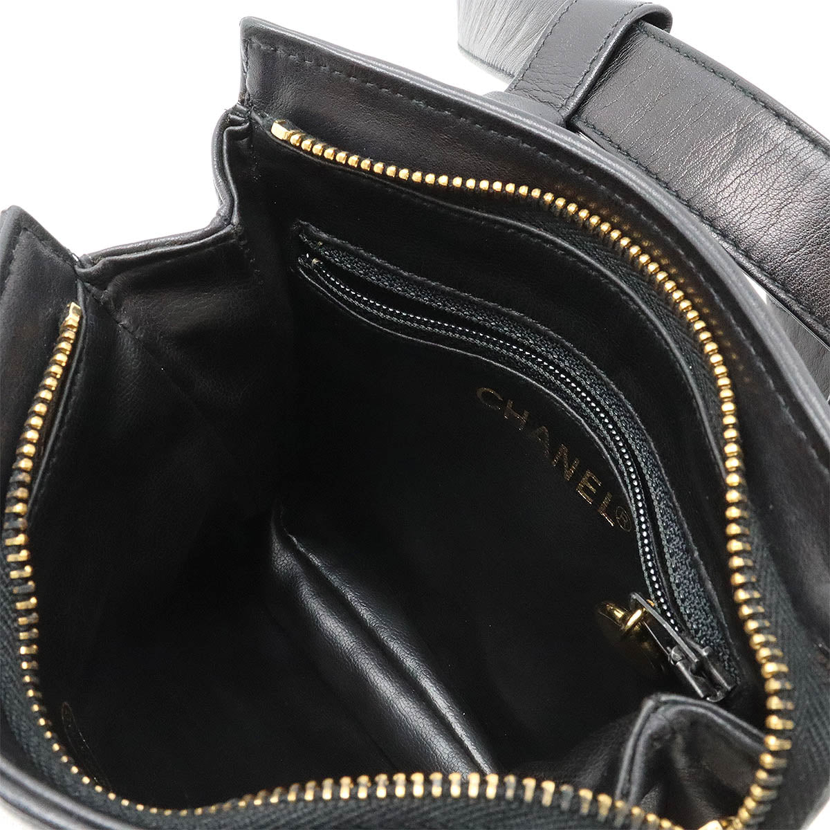 Chanel Leather Waist Bag Black Gold Hardware