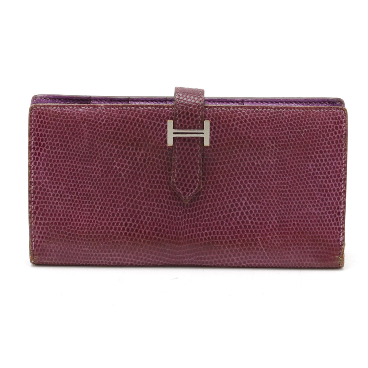 Hermes Lizard Bearn Souffle Bifold Wallet Purple