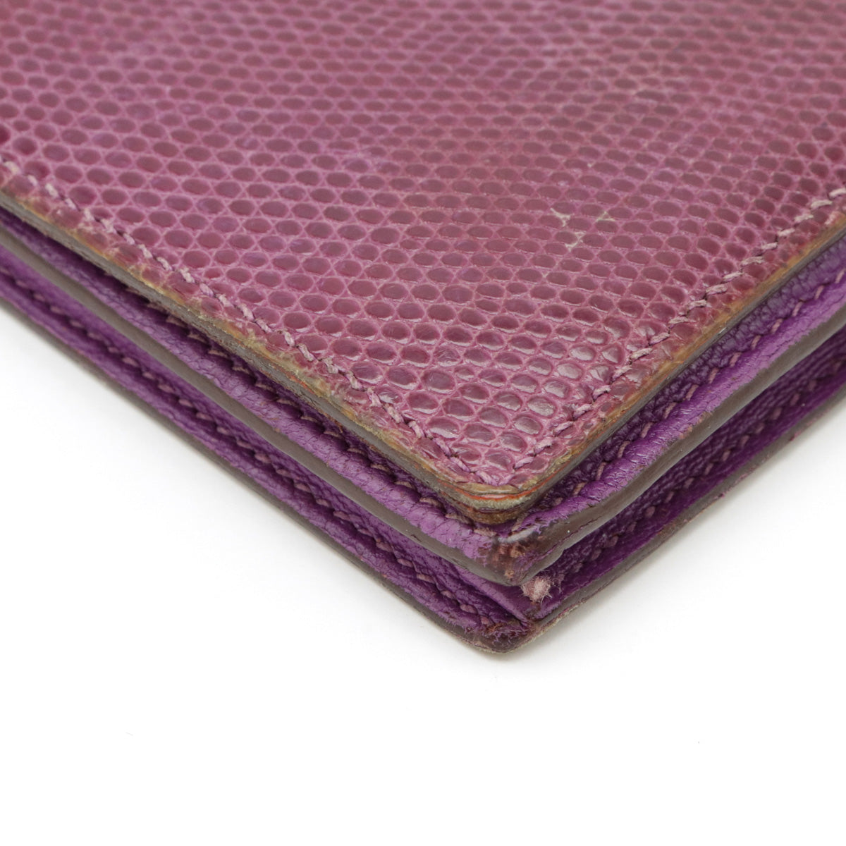 Hermes Lizard Bearn Souffle Bifold Wallet Purple