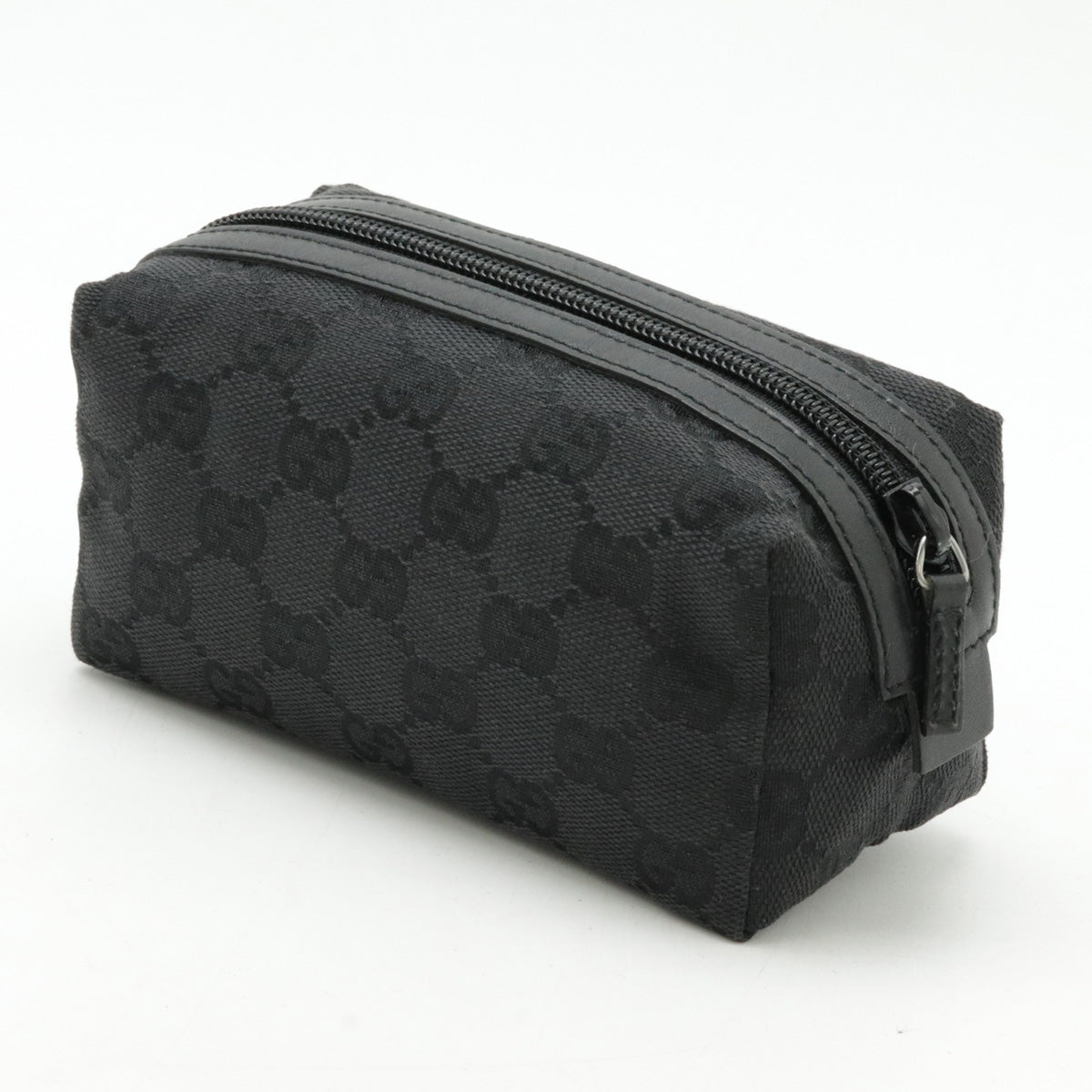 Gucci GG Canvas Leather Cosmetic Pouch Black