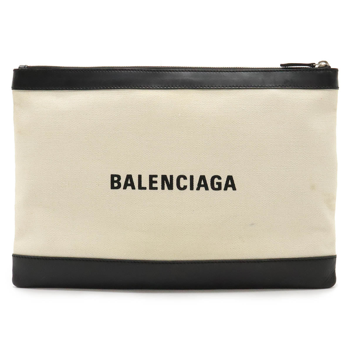 Balenciaga Navy Clip Canvas Leather Clutch