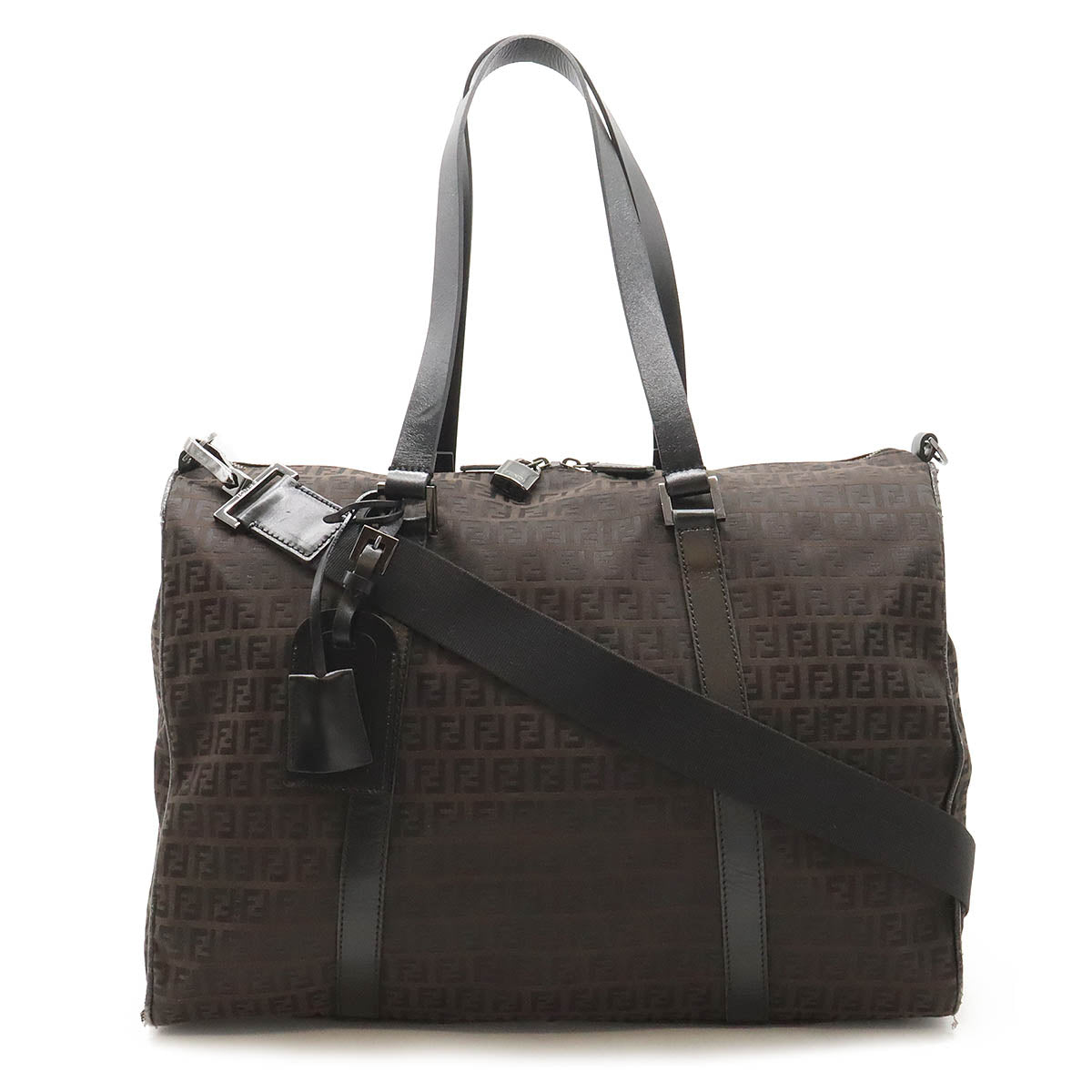 Fendi Zucchino Zucca Canvas Leather Boston Bag