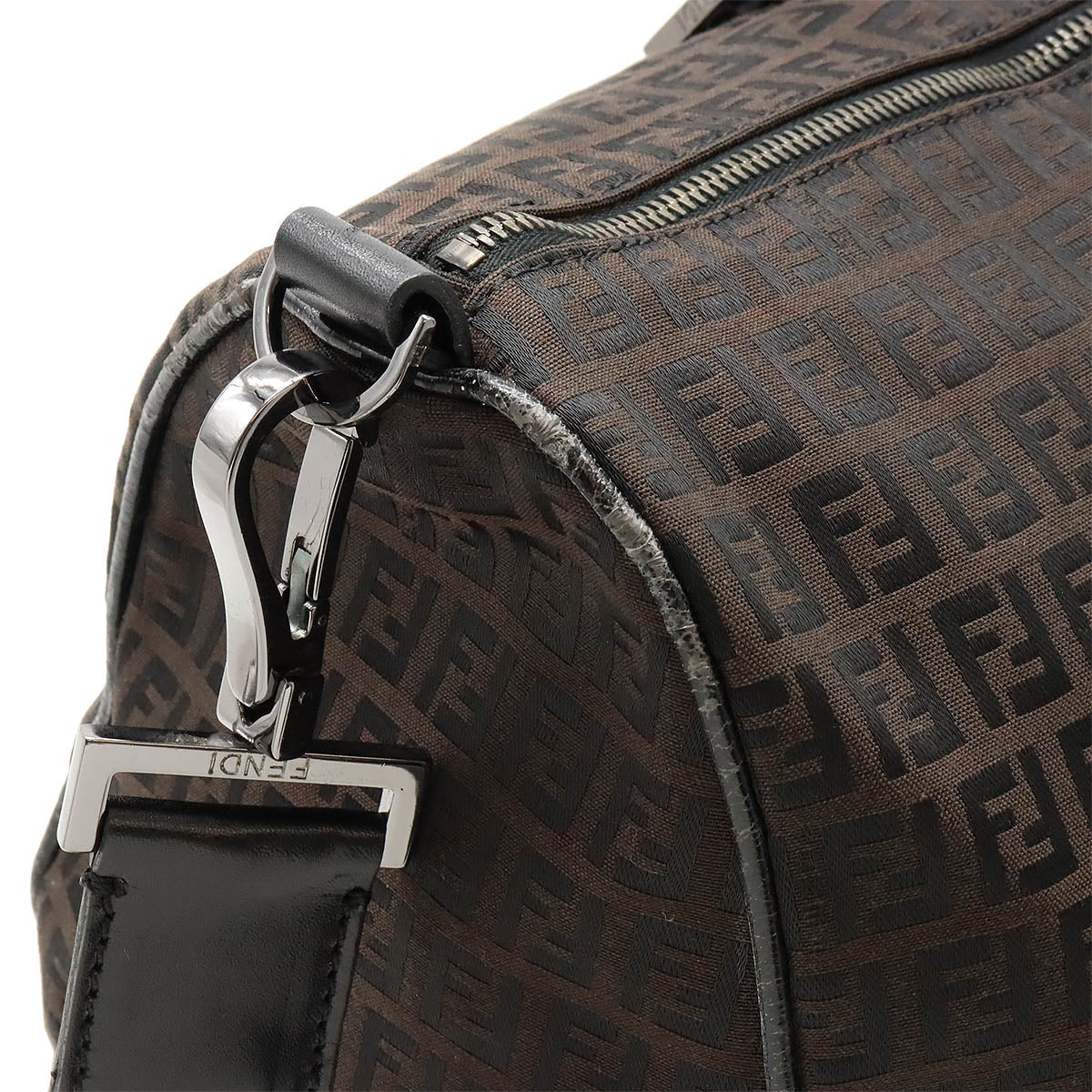 Fendi Zucchino Zucca Canvas Leather Boston Bag