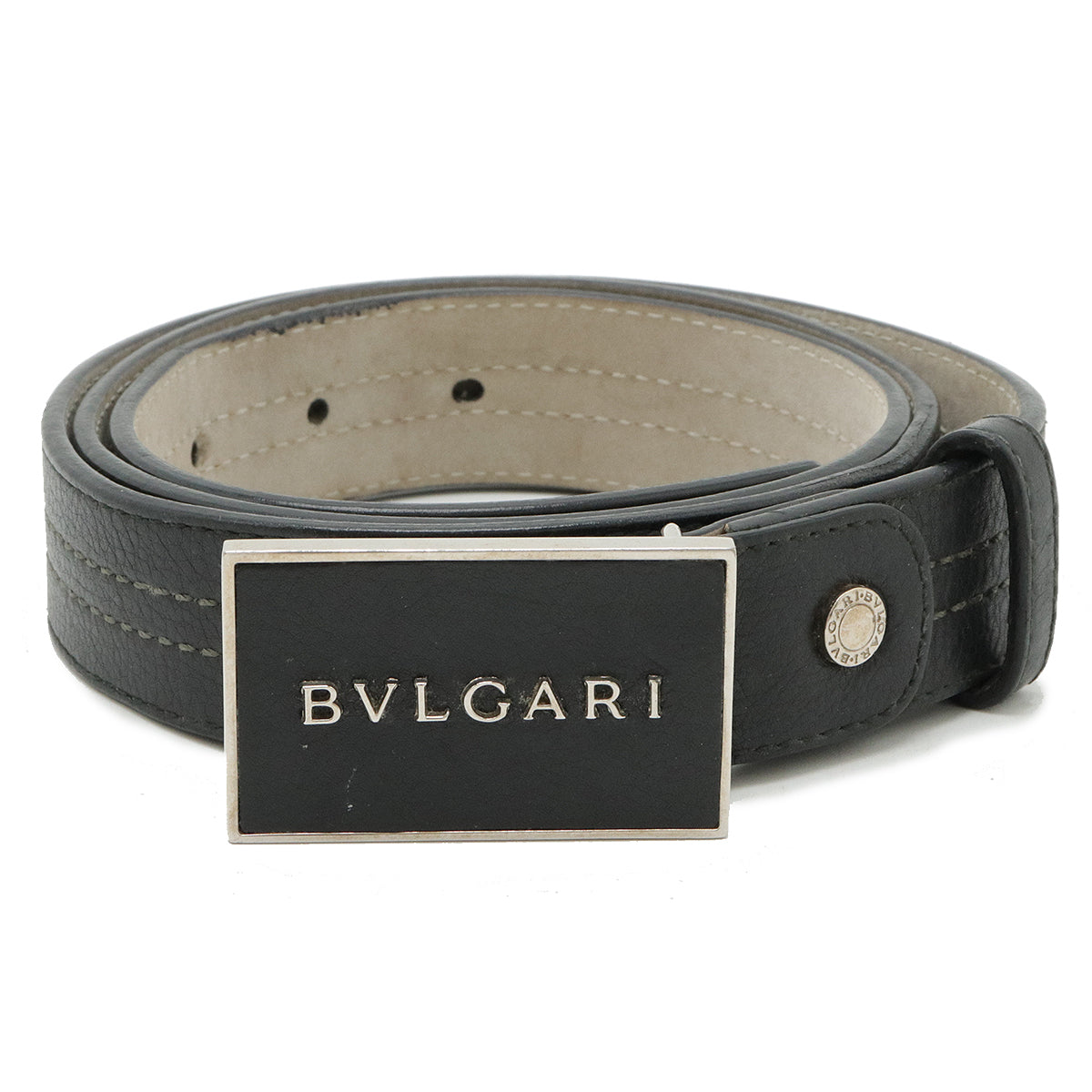 Bvlgari Leather Square Logo Belt Black