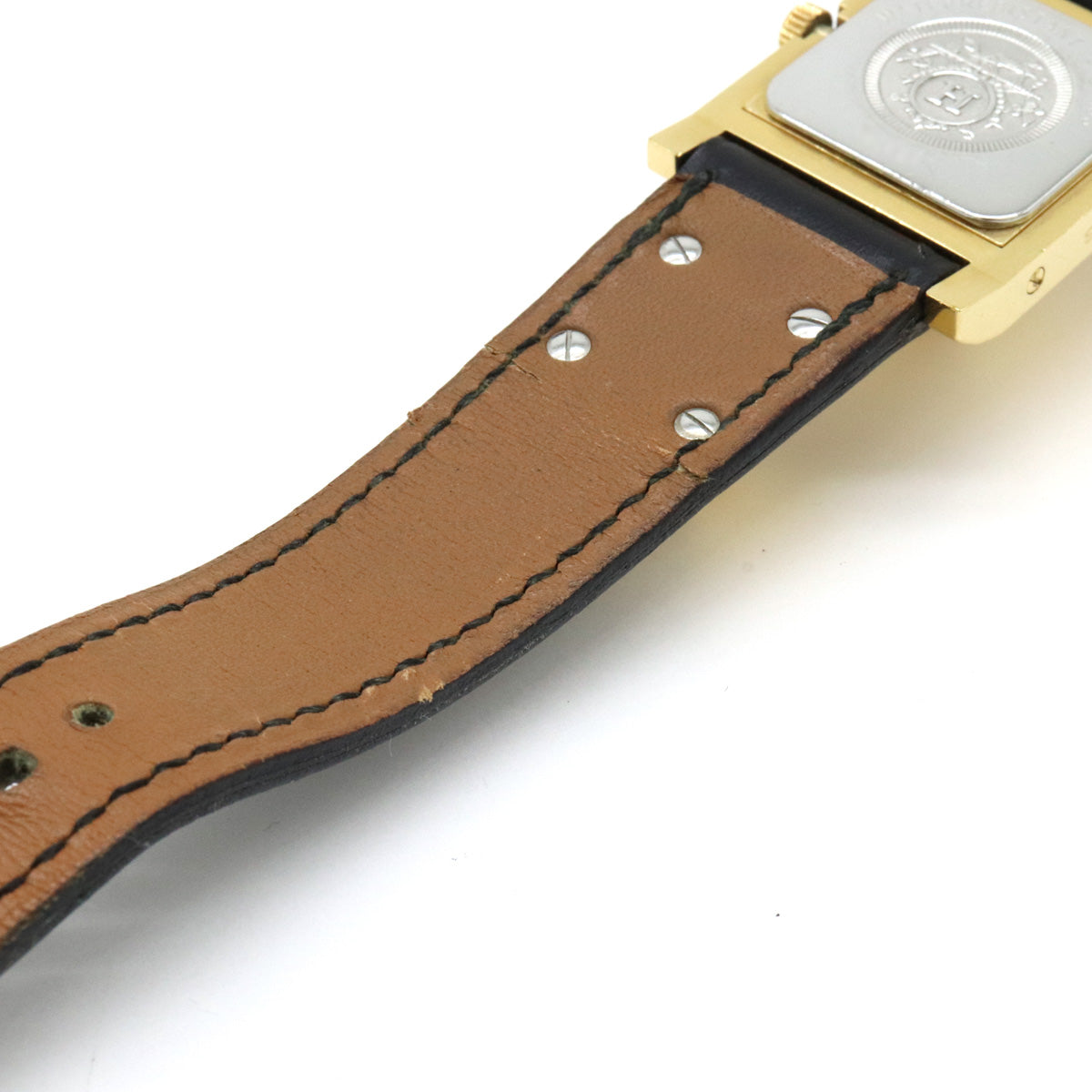 Hermes Medor Quartz Watch Gold Plated Black Leather