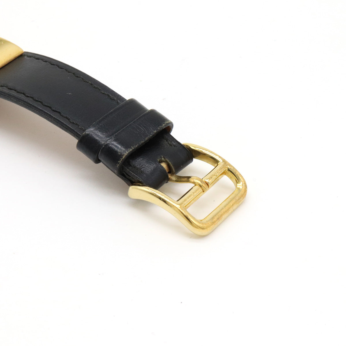 Hermes Medor Quartz Watch Gold Plated Black Leather