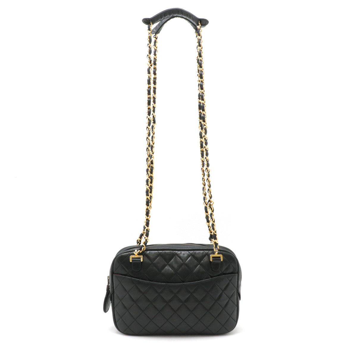 Chanel Leather Matelasse Chain Shoulder Bag Black Gold in Very Good Condition