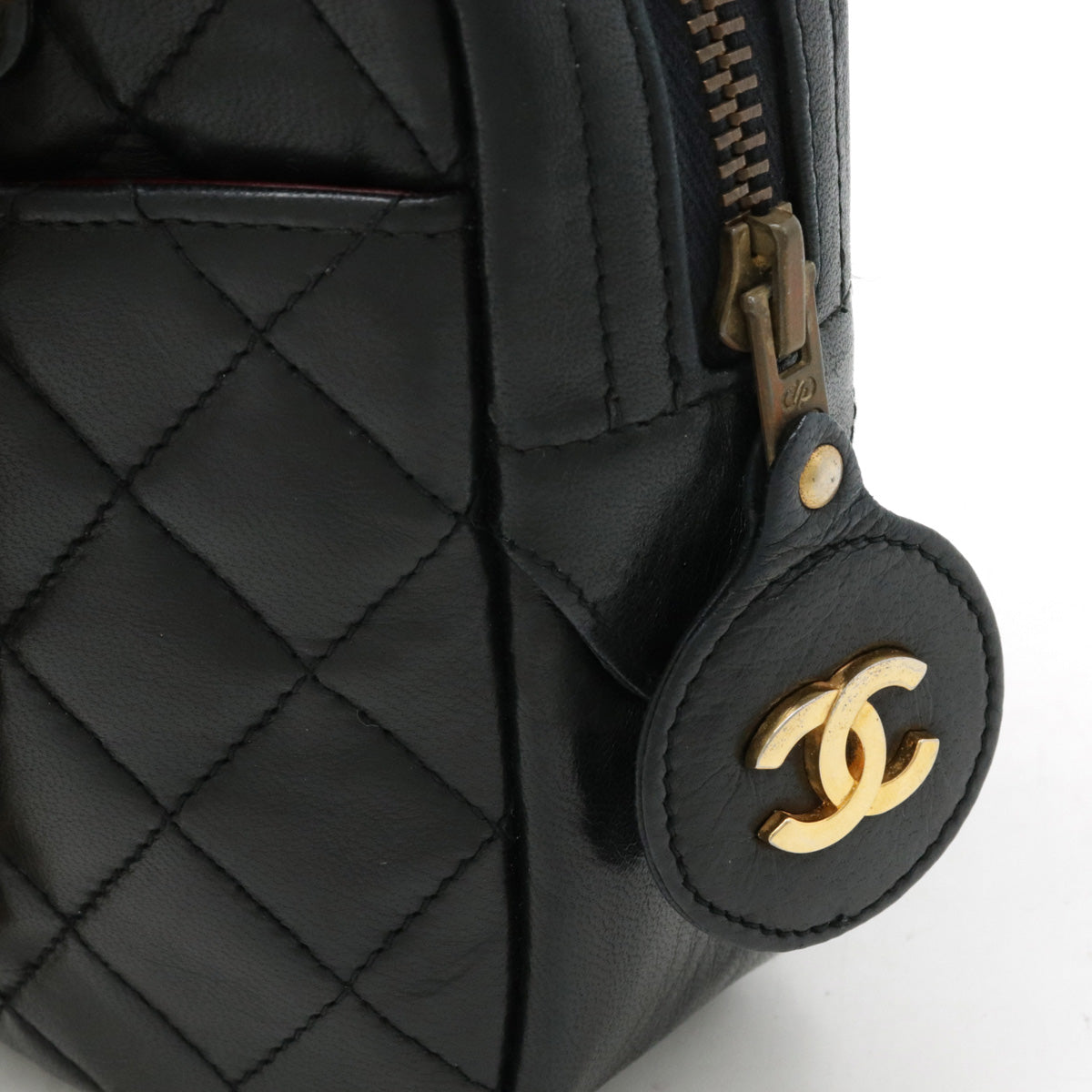 Chanel Leather Matelasse Chain Shoulder Bag Black Gold in Very Good Condition