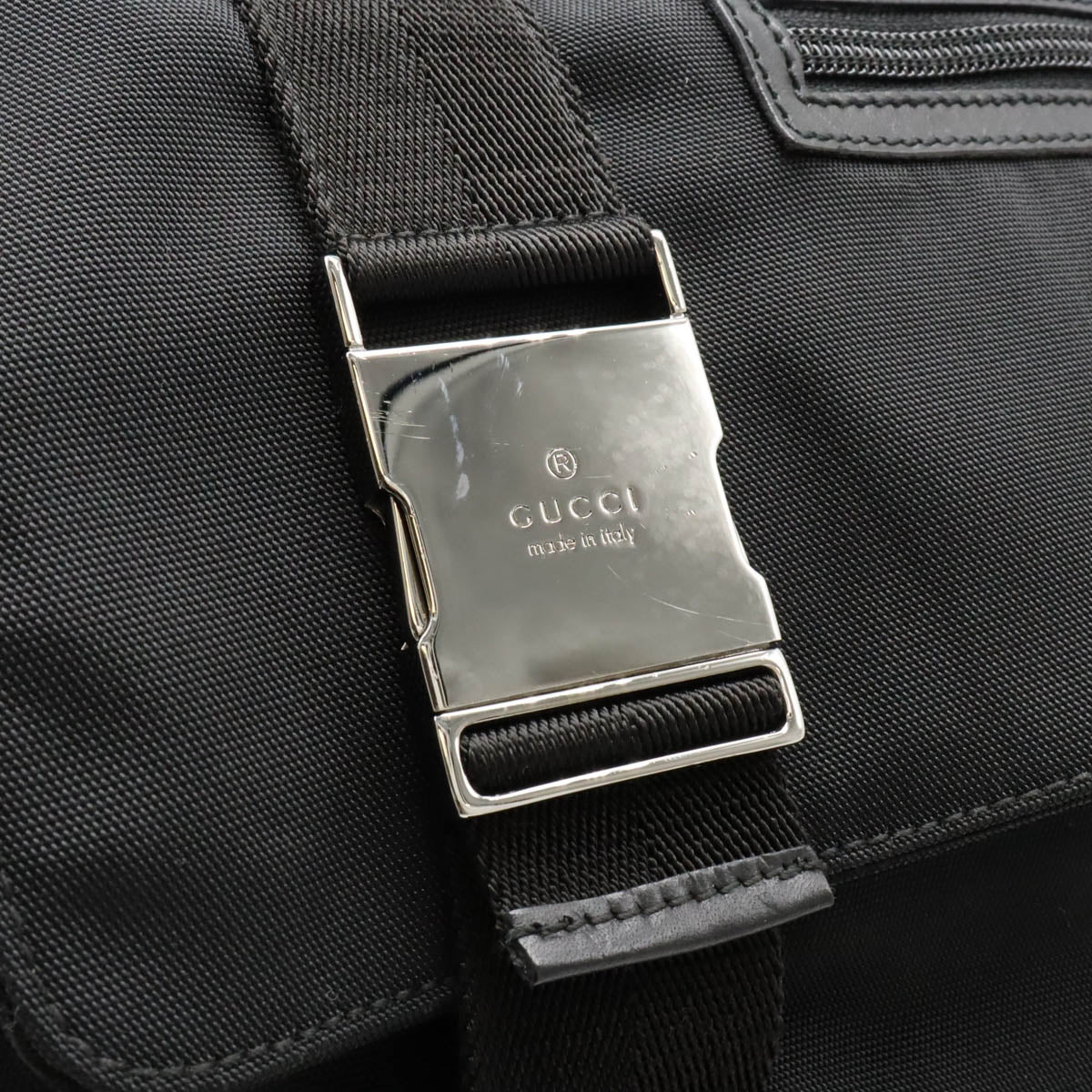 Gucci Nylon Canvas Leather Messenger Bag Black