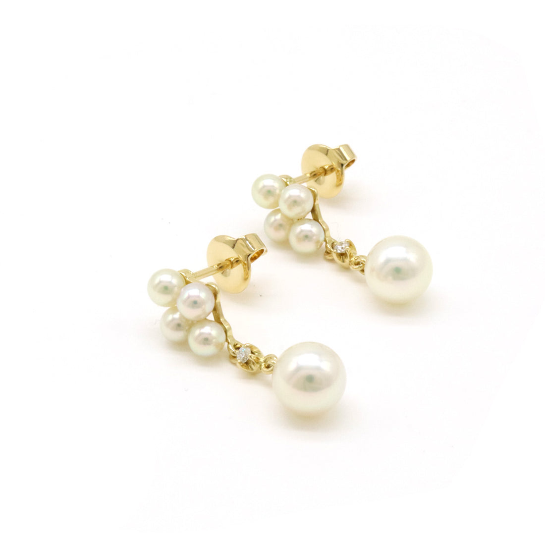 Mikimoto Pearl Diamond Earrings K18YG Yellow Gold in Pristine Condition