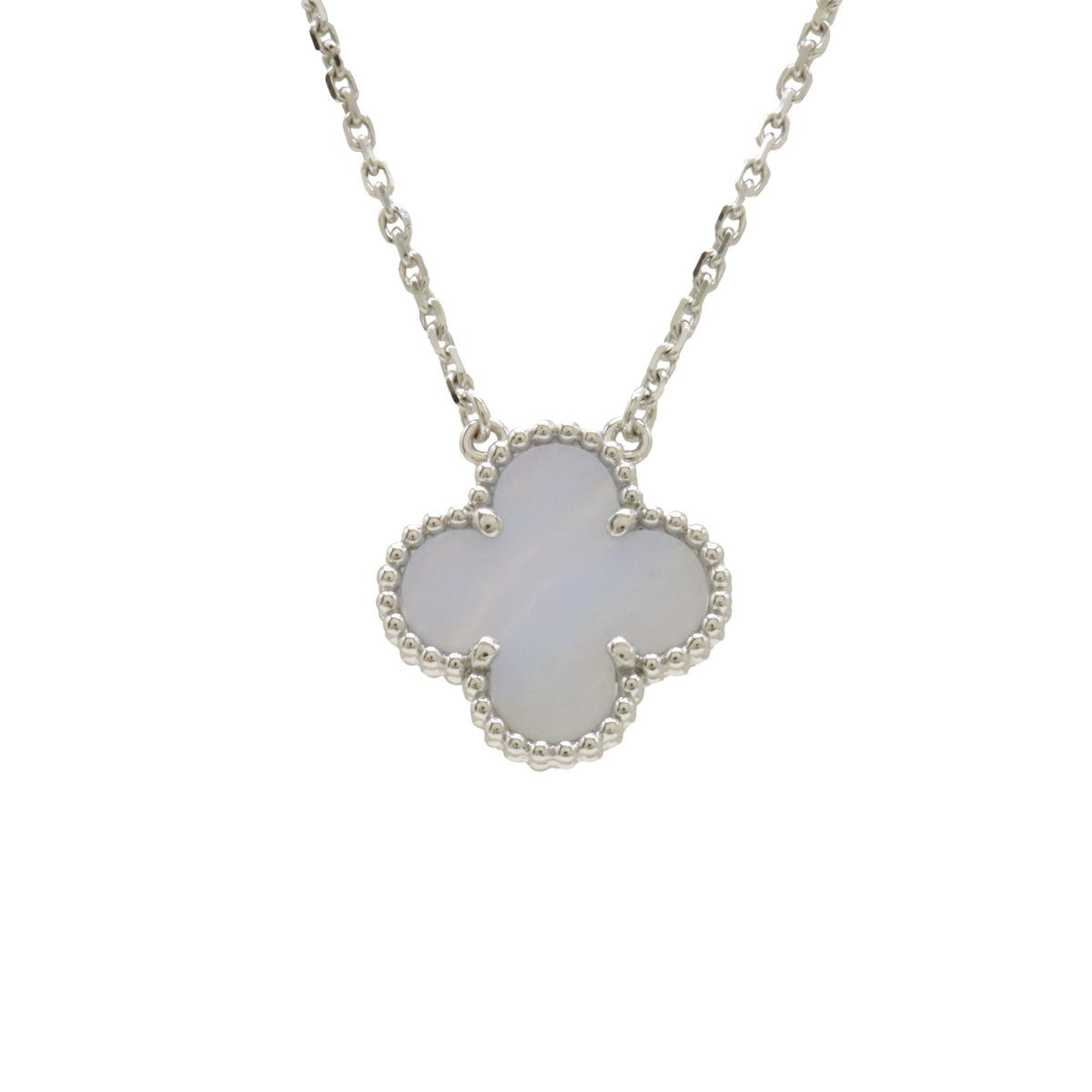 Van Cleef & Arpels Vintage Alhambra Chalcedony Necklace White Gold VCARD34900 in Pristine Condition