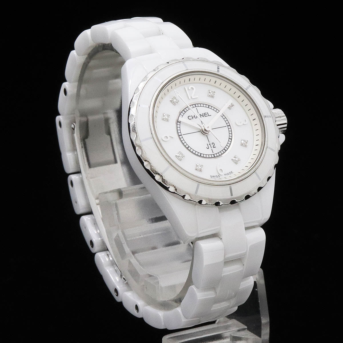 Chanel J12 White Ceramic Shell Dial 8P Diamond Ladies Quartz Watch H2570