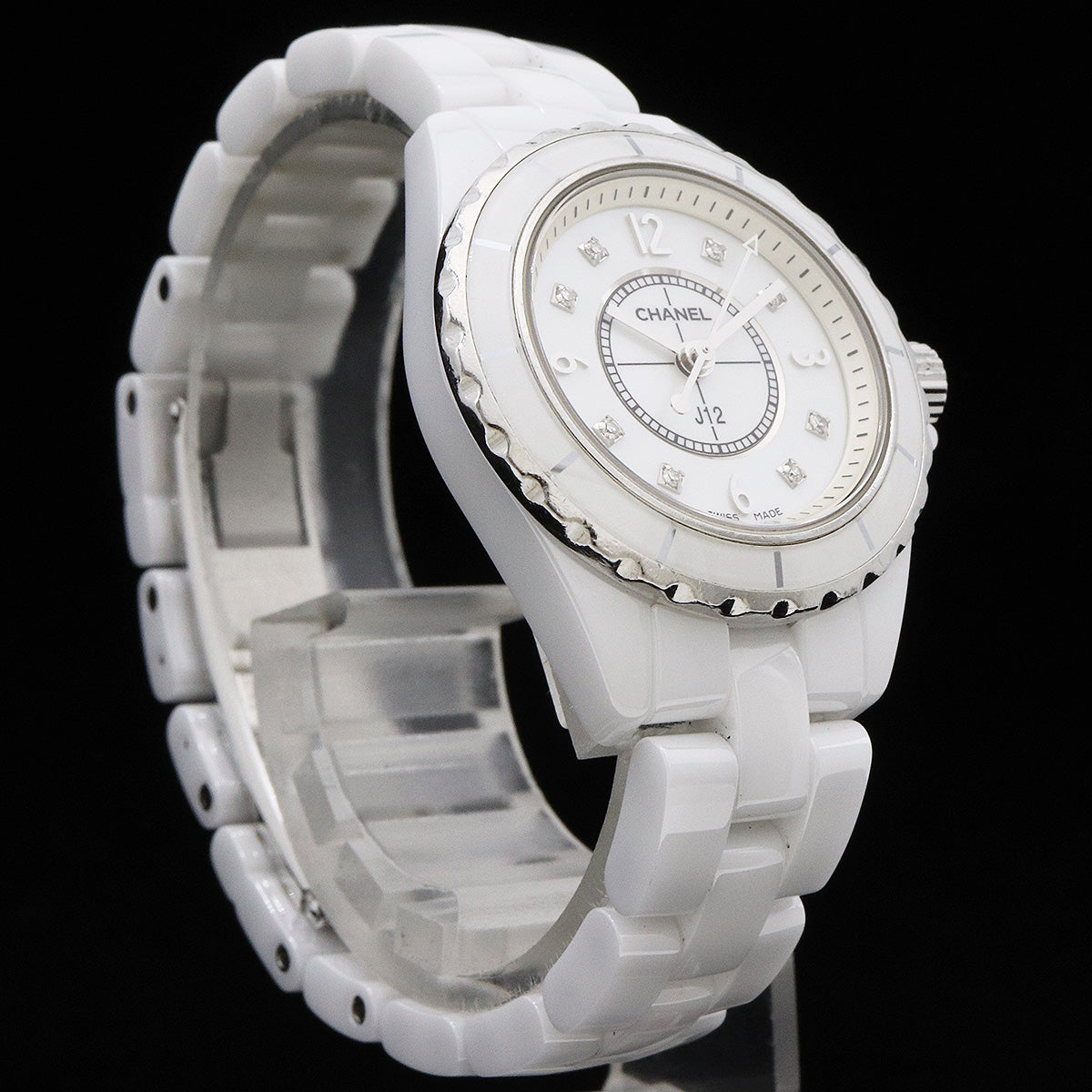 Chanel J12 White Ceramic Shell Dial 8P Diamond Ladies Quartz Watch H2570