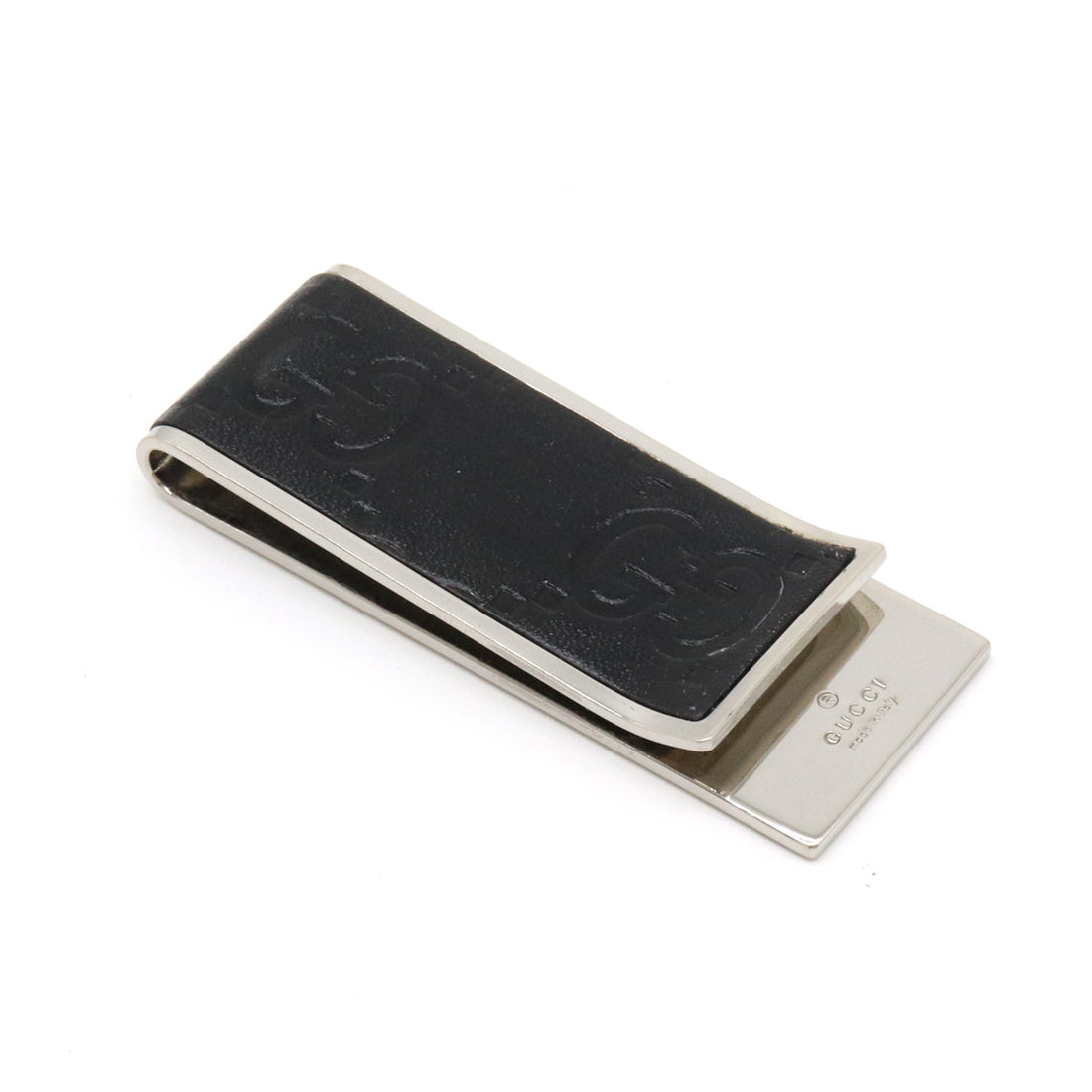 Gucci Leather Metal GG Logo Money Clip Black